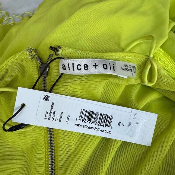 Alice + Olivia STEPH SCOOP NECK FRINGE DRESS in citron size 8 NWT - Picture 7 of 11